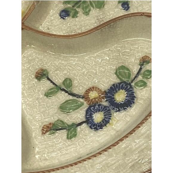 Vintage Divided Ceramic Hand Painted Dish Plate Majolica  Vintage Japanese Divided Hand Painted Dish Plate Majolica Style K Maker’s Mark